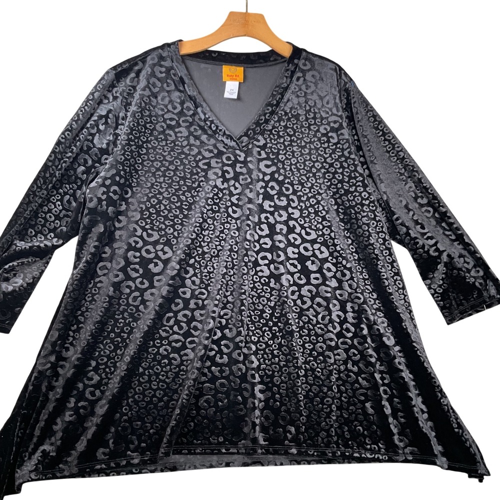 Ruby Rd Tunic Woman 2X‎ Black NEW Velvet Burnout Leopard Animal Print 87253 IJ - Picture 2 of 9